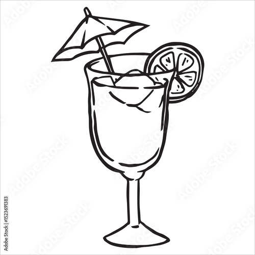 Blue Lagoon cocktail. Vector illustration in doodle style.