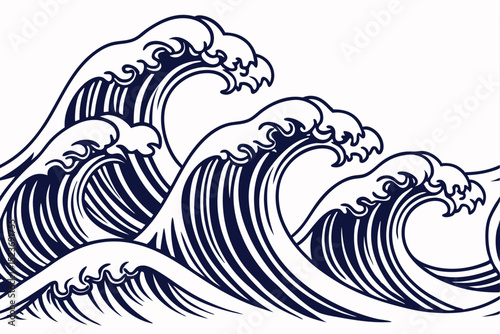Elegant navy blue japanese wave pattern seamless vector illustration design