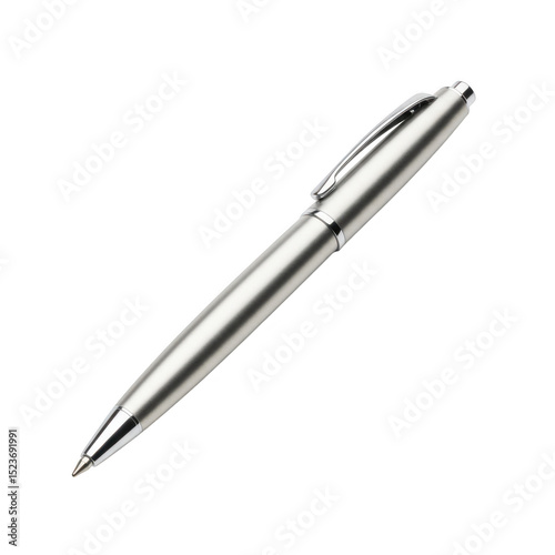 Silver metal ballpoint pen isolated on transparent background