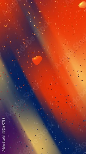 Blurry abstract featuring red, orange, and blue colors with raindrop effect. Suitable for marketing materials, backgrounds, and design projects in need of vibrant visuals.
