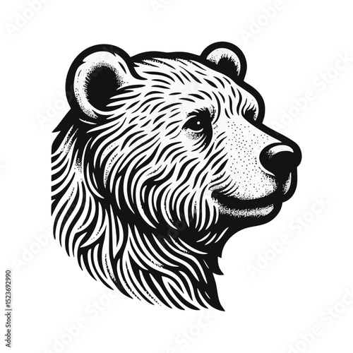 polar bear vintage simple modern engraving style black and white full body isolated on white background