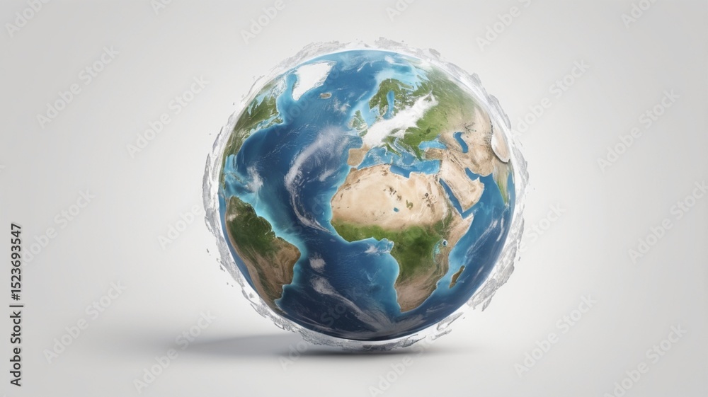 Fototapeta premium Planet Earth – Realistic Globe Illustration with Clouds and Continents