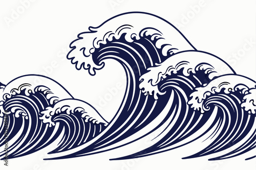 Japanese wave pattern illustration in dark blue on a clean white background