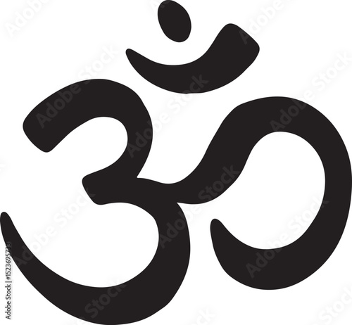 A hand-drawn black-and-white Om symbol, a sacred spiritual icon, representing peace and meditation, perfect for yoga, mindfulness, and spiritual design projects