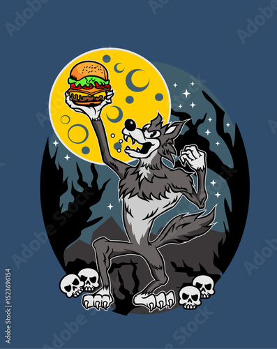 Burger and Wolf Vector funny Illustration