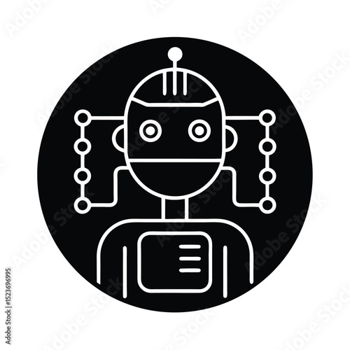 Retro Robot Icon in Black Circle