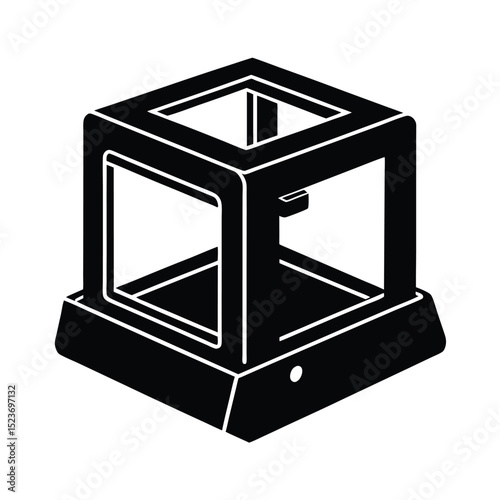 Isometric 3D Printer Black and White Icon