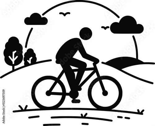 Serene Cycling Vector Illustration of a Peaceful Bike Ride