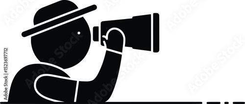 Vector Illustration Explorer with Binoculars, Searching the Horizon