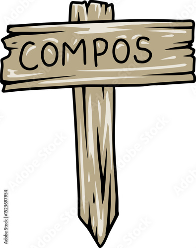 Wooden compost signboard illustration for organic garden
