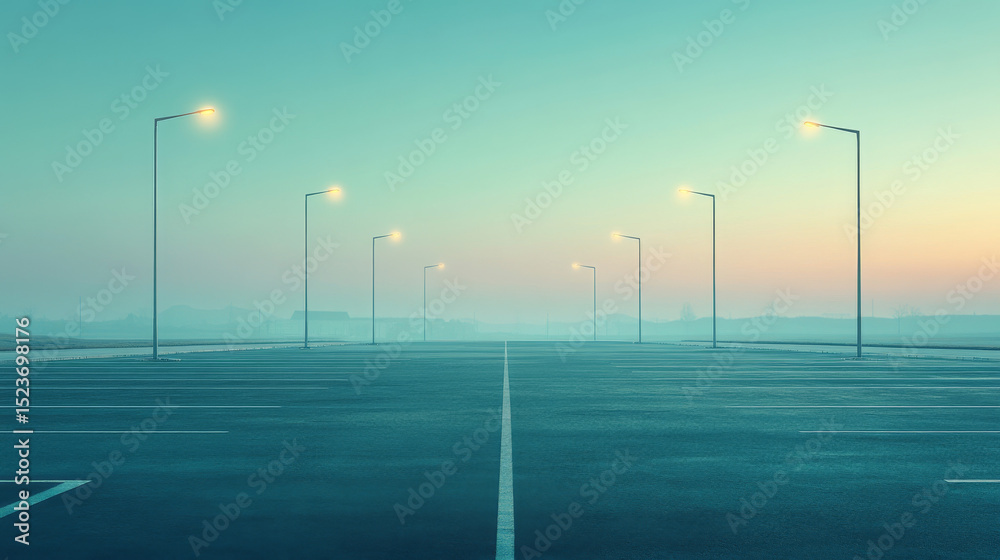 Fototapeta premium A wide, deserted parking area serves as a minimalistic roadscape backdrop