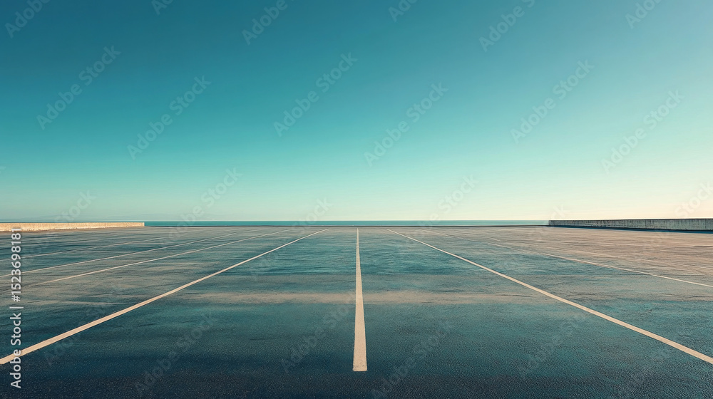 Fototapeta premium A wide, deserted parking area serves as a minimalistic roadscape backdrop