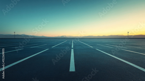 A wide, deserted parking area serves as a minimalistic roadscape backdrop