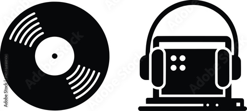 Vinyl Record and Headphones Vector Illustration