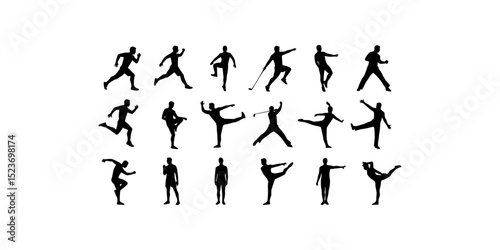 Silhouettes of athletes in action suitable for sportsthemed designs, posters, banners, and promotional materials across various industries. Great vector graphics.