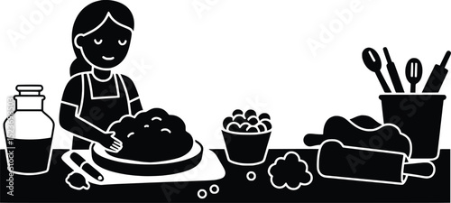 Woman Baking Delicious Vector Illustration