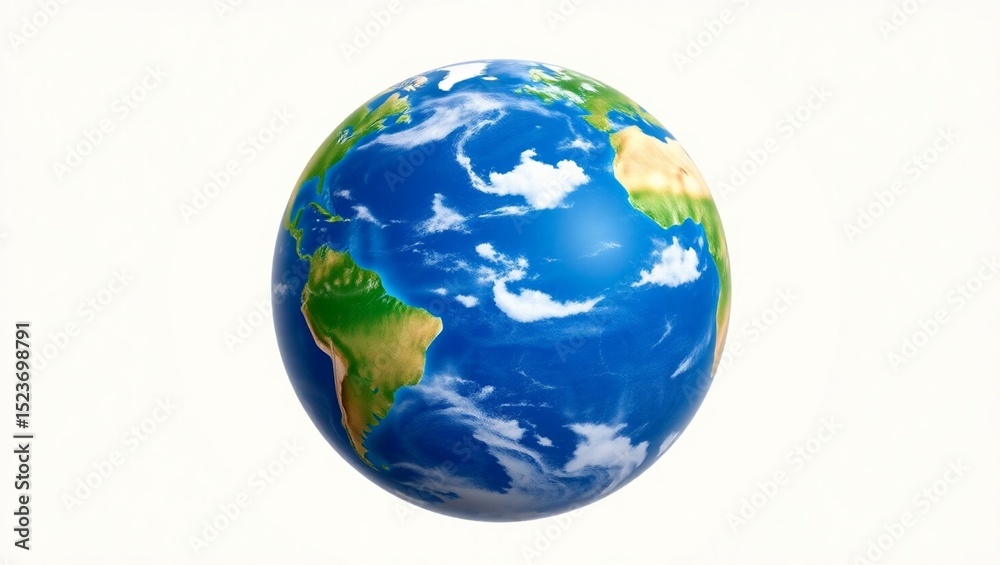 Fototapeta premium Planet Earth – Realistic Globe Illustration with Clouds and Continents