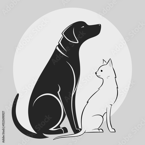 cat and dog together | A loyal duo | Best friends forever | Cat and dog silhouettes | Furry companions | Shadow and Snow | Abstract dogs and cats