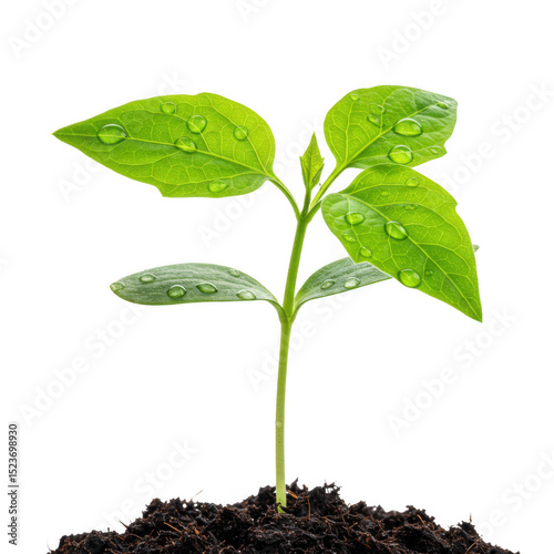 Dew covered sprout plant isolated on transparent background