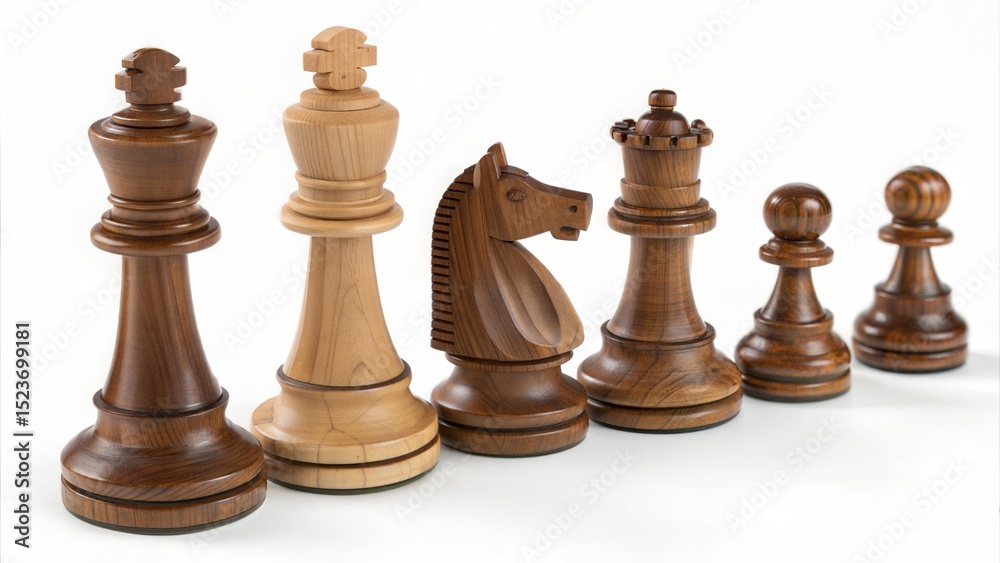 Complete set of wooden chess pieces isolated on white background Complete set of wooden chess pieces isolated on white background