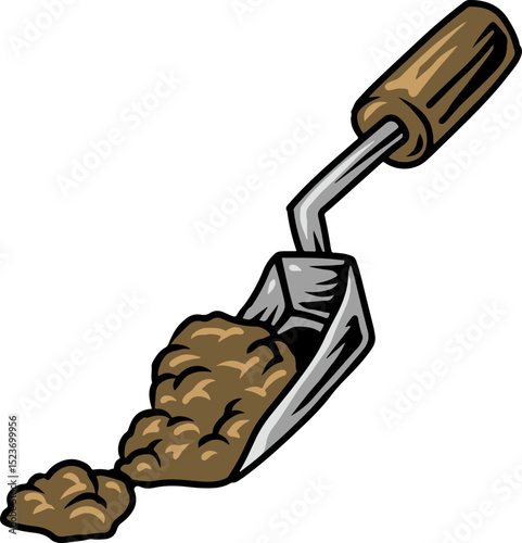 Cartoon illustration of compost on a garden trowel