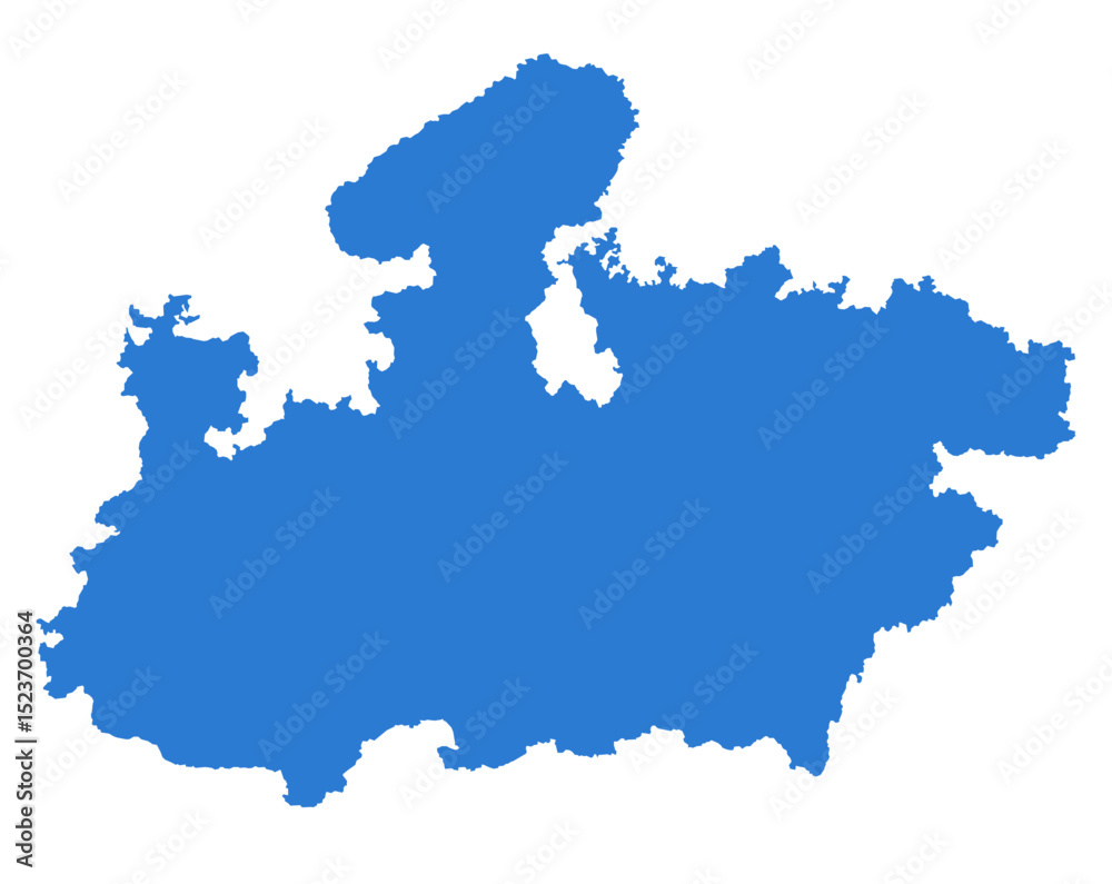 Naklejka premium Madhya Pradesh Blue Vector Map Flat State Silhouette for Digital Designs