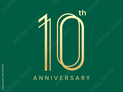 10th Anniversary luxury gold celebration with overlapping lines numbers logo vector design concept. Ten years anniversary gold logo template for celebration event, invitation, business, card, company.