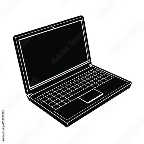 Black and White Laptop Illustration Open View
