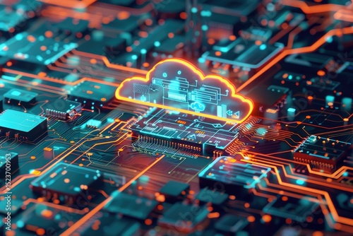 Circuit and Cloud Computing, Subject of Science and Technology, 3D RenderingHigh Detail, 8K