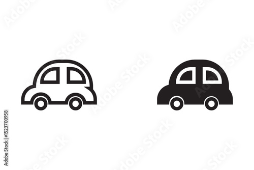 Car icon set. Automobile From Various Sides, Monochrome symbol. Side, Bottom, Top, Front View, Isometric Projection, Interior of the Car. Black and white style