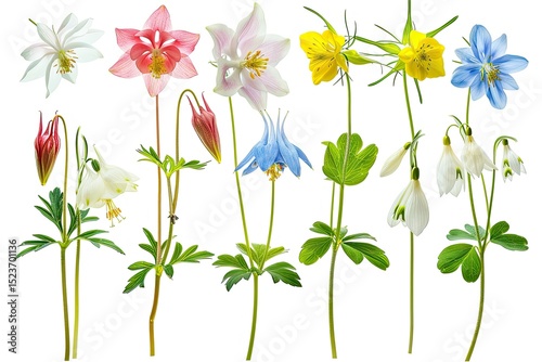 High Definition Image of High Altitude Blooms Columbine, Snowdrop, and Mountain Avens