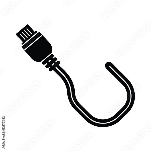 Black and White USB Cable Illustration