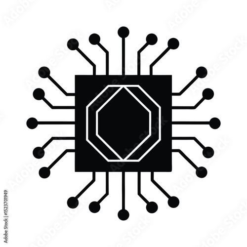 Black and White Computer Chip Illustration