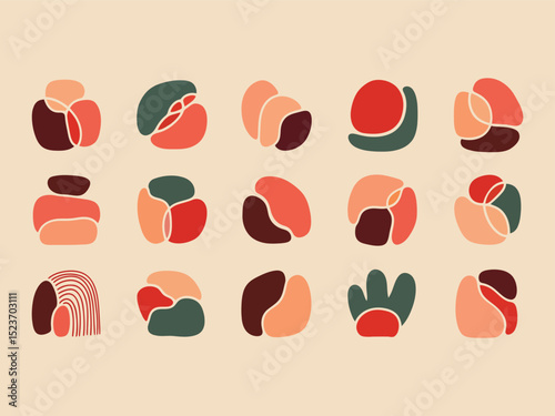 Minimalist Organic Shape Arrangement with Earth Tone Colors Abstract Art