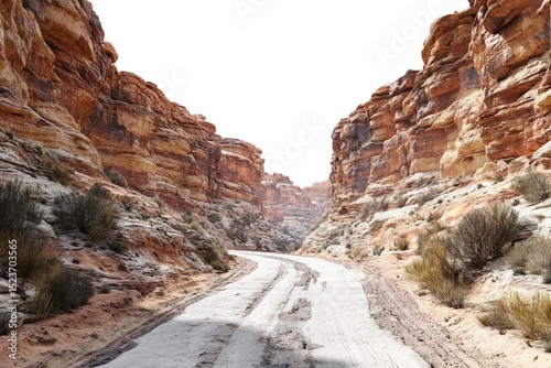 High Resolution Image of Road Trip Through a Canyon Isolated on White Background, Depth of Field