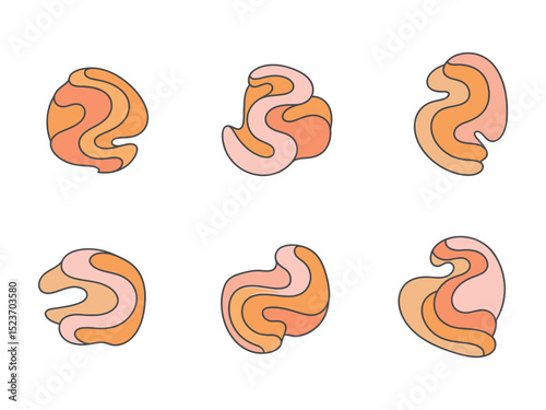 Handdrawn Organic Shape Element with Wavy Lines and Pastel Colors Set
