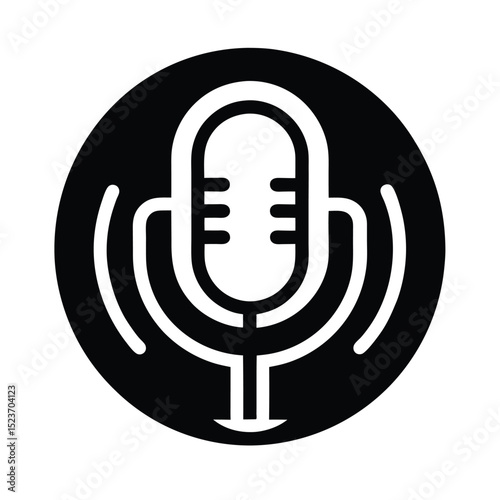 Microphone Icon in Black Circle with Soundwaves