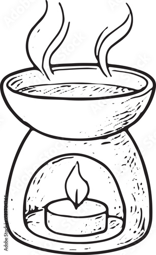 A minimalist drawing of an aroma diffuser with steam, depicting aromatherapy and relaxation for spa or home wellness settings