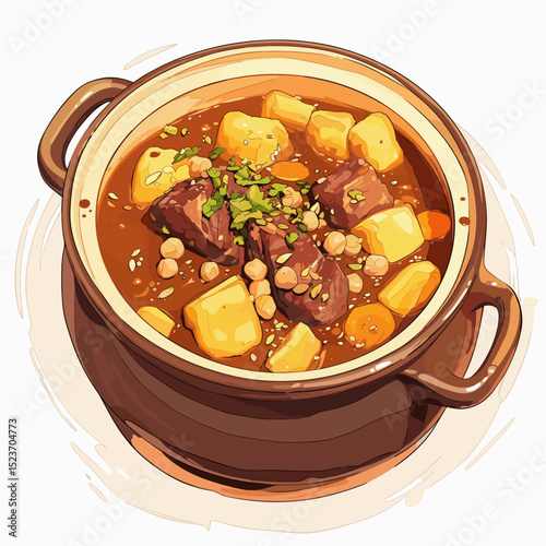Rustic Nikujaga with Beef, Carrots, and Potatoes in Stew Pot