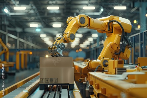 High Definition Picture of Industrial Robot Packer in the Workshop Production