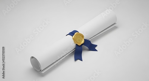 Elegant Rolled Diploma with Blue Ribbon and Gold Seal for Graduation and Achievement