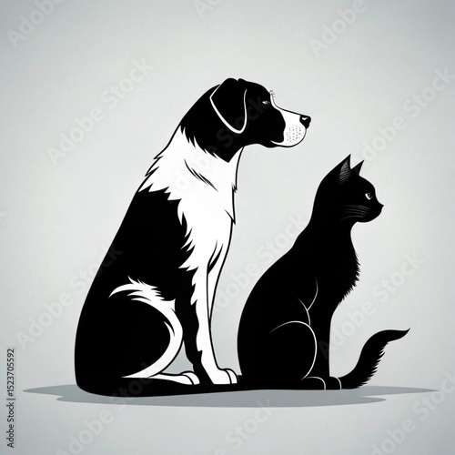 cat and dog together | A loyal duo | Best friends forever | Cat and dog silhouettes | Furry companions | Shadow and Snow | Abstract dogs and cats