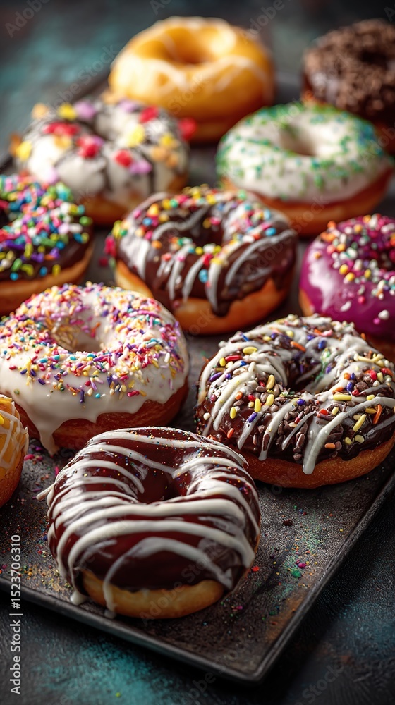 Fototapeta premium Colorful Donuts on Tray.
