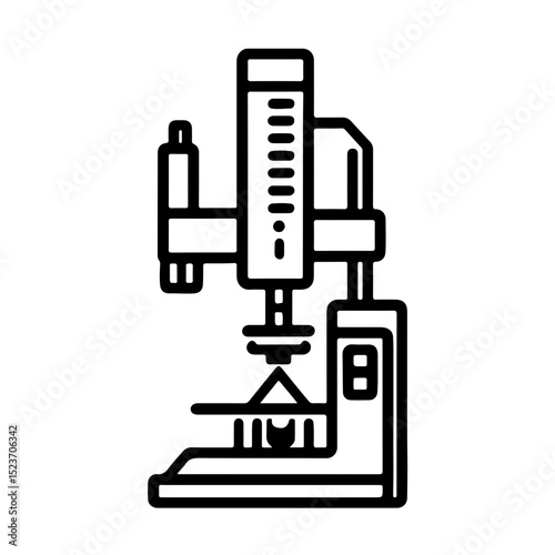 Precision Industrial or Laboratory Machine Icon. A clean and precise black and white icon illustration of a sophisticated industrial or laboratory machine. This versatile vector graphic