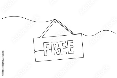 Continuous one line drawing of Free icon. Single line drawing illustration of Free price label. Price tag concept vector art. Doodle line illustration.