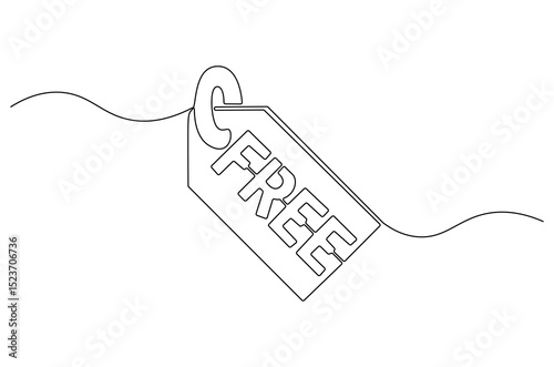 Continuous one line drawing of Free icon. Single line drawing illustration of Free price label. Price tag concept vector art. Doodle line illustration.