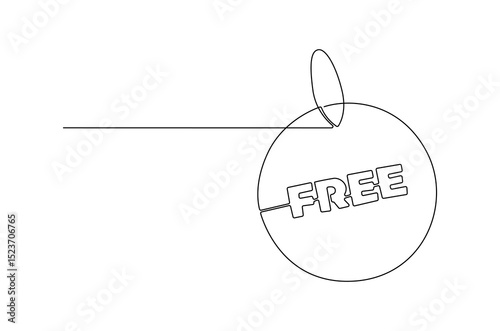 Continuous one line drawing of Free icon. Single line drawing illustration of Free price label. Price tag concept vector art. Doodle line illustration.
