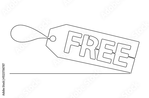 Continuous one line drawing of Free icon. Single line drawing illustration of Free price label. Price tag concept vector art. Doodle line illustration.
