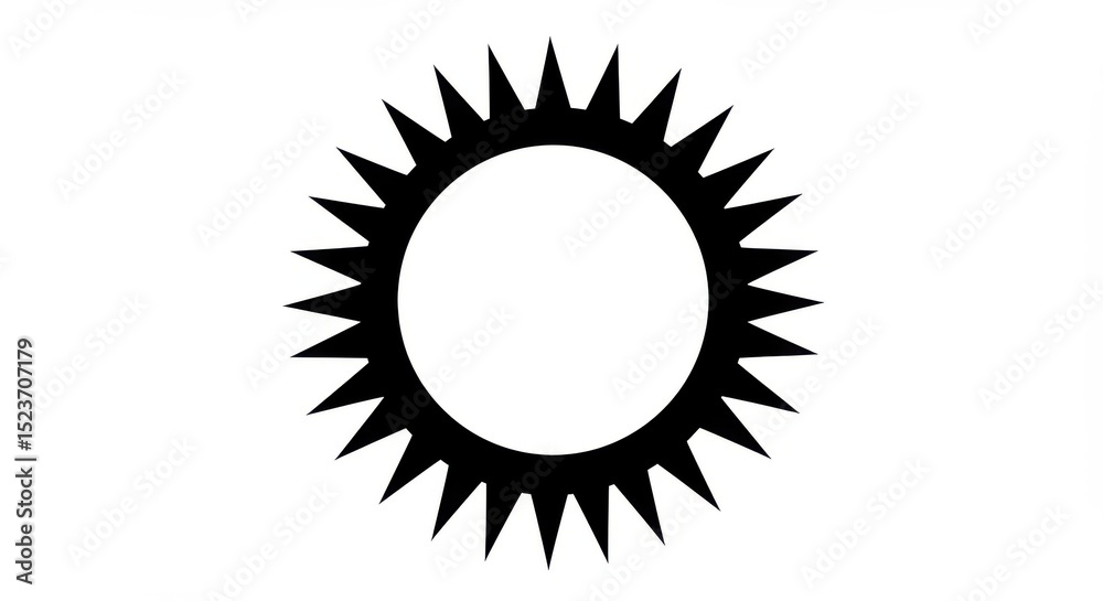 Fototapeta premium Black spiky sun shape isolated on white background