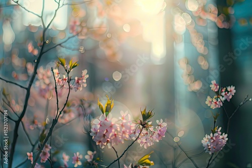 Ultra Quality Image of Blurred Cityscape in Spring Seen Through a Camera Lens